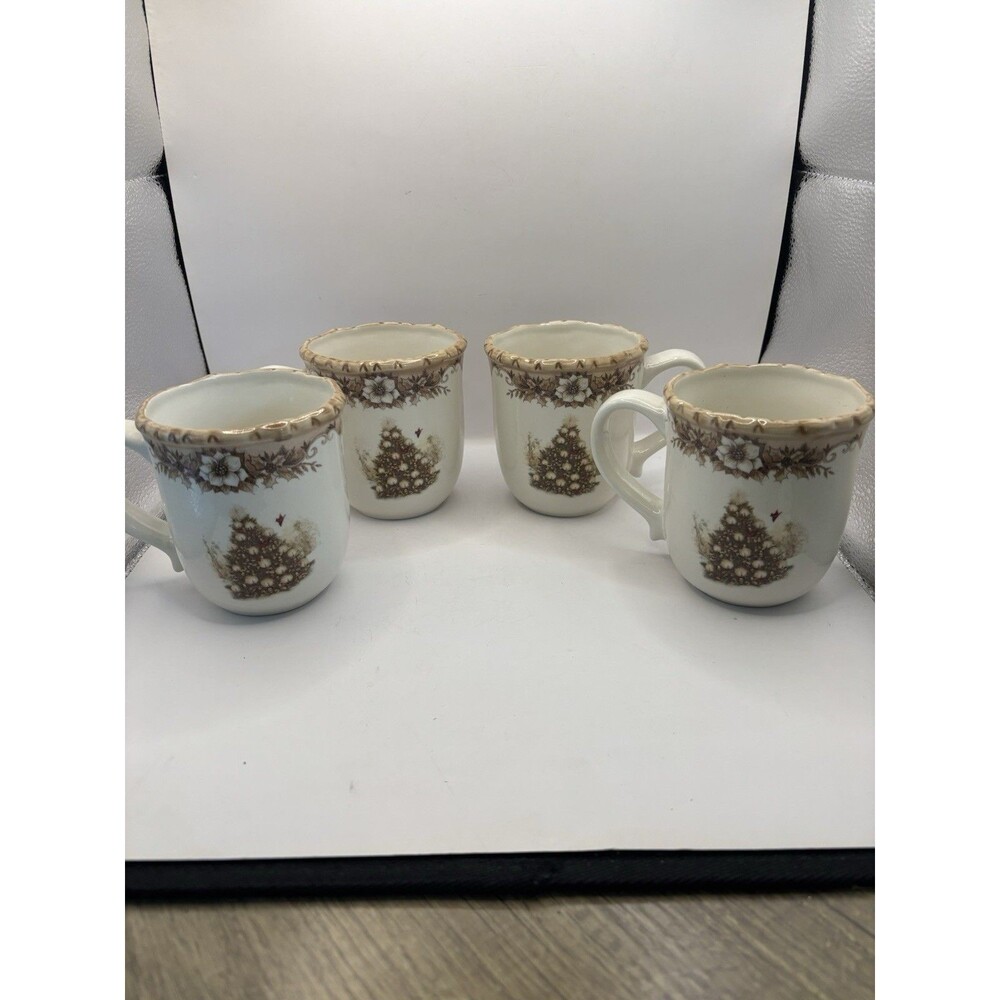 Cracker Barrel Set Of 4 Stoneware Christmas Mugs By Susan Winget Christmas Trees